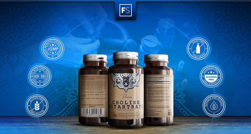 [Australia] - FS Choline Bitartrate Supplement | High Strength 700mg Per Vegan Capsule | 120 Capsules | Nootropic Tablets | Non-GMO, Dairy, Gluten & Allergen Free | Manufactured in ISO Licensed Facilities 
