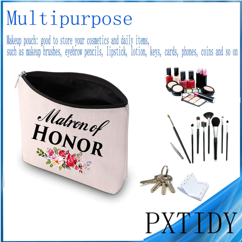 [Australia] - PXTIDY Wedding Makeup Bag Matron of Honor Gift Matron of Honor Cosmetic Bag Makeup Pouch Wedding Proposal Gift for Bridesmaid (beige) beige 