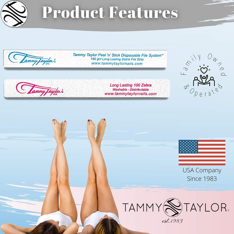 [Australia] - Tammy Taylor Peel 'N' Stick Zebra Professional Nail Files | Long-Lasting & Disposable 180 Grit Nail Files w/Emery Board | Washable Travel-Friendly Size | Handcrafted Fingernail Files (10 pcs) 10 Pcs Blue 