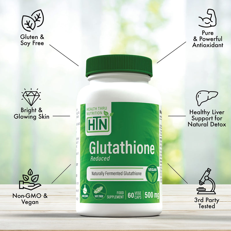 [Australia] - Health Thru Nutrition Glutathione Reduced 500mg | for Radiant Skin, Liver Support & Natural Detox | Vegan, Fermented, Non-GMO, Soy Free & Gluten Free Antioxidant Supplement - 60 Caps 