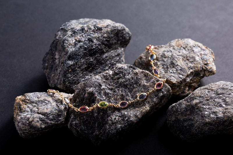 [Australia] - Barzel 18K Gold Plated Gold and Multi Color Crystal Baguette Anklet Multicolor Dark Oval 