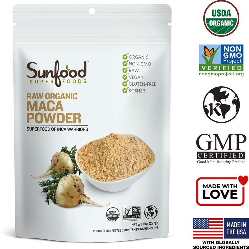 [Australia] - Sunfood Superfoods Maca Powder | Raw, Organic, Non-GMO, Vegan, Gluten Free, Kosher | Single Ingredient Product | Ultra-Clean (No Additives, Fillers or Preservatives) | 8oz Bag 8 Ounce (Pack of 1) 