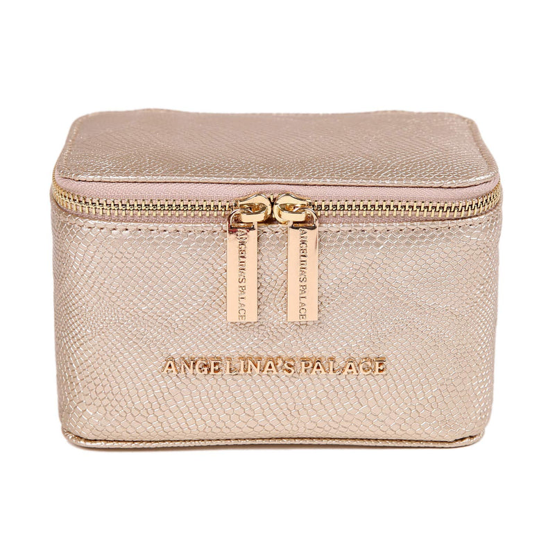 [Australia] - Angelina's Palace Snakeskin Pattern Jewelry Organizer Case Bridesmaid Gifts Travel Bag Vegan Leather Box for Necklace Earring Bracelet Ring(Champagne) Champagne 