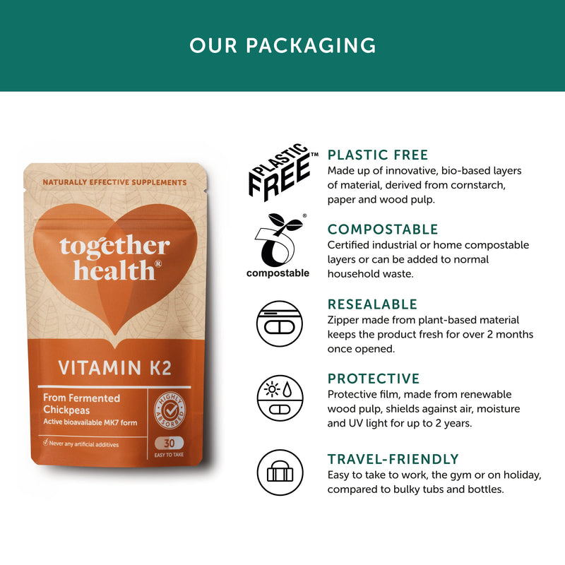 [Australia] - Vitamin K2 – Together Health – Vitamin K2 from Fermented Chickpeas – Highly Biologically Active MK7 Form – Vegan Friendly – Made in The UK – 30 Vegecaps 30 Count (Pack of 1) 