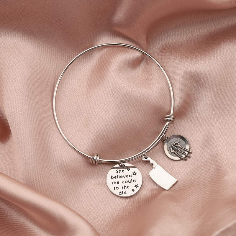 [Australia] - AKTAP Chef Gift Chef Bracelet She Believed She Could So She Did Cooking Lover Gift Chef Jewelry Culinary Graduation Gift for Women Girls 