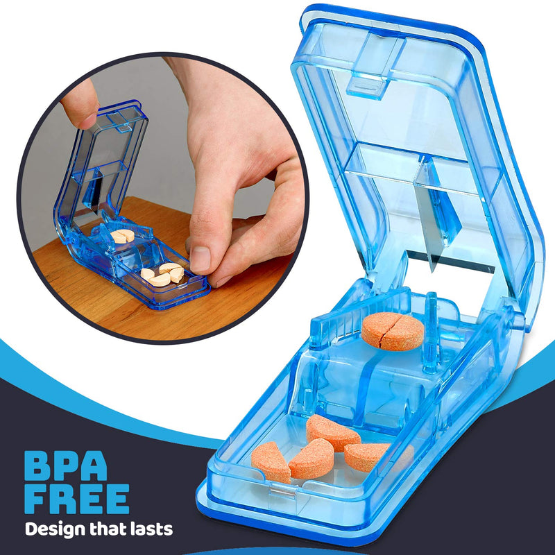 [Australia] - Pill Cutter - V- Grip Pill Crusher and Cutter for Vitamins, Big & Small Pills, and Medication - Transparent Pill Splitter with Pill Holder Case to Split 
