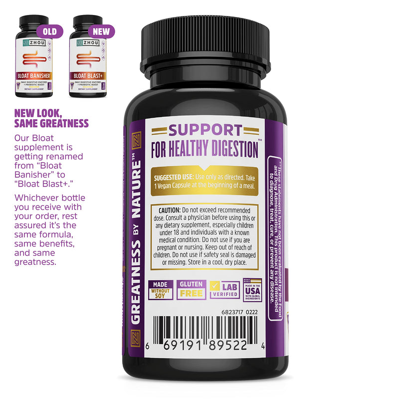 [Australia] - Zhou Nutrition Bloat Blast+ Digestive Enzymes with Probiotics, Bloating Relief for Women and Men, Reduce Water Retention and Improve Digestive Health, Vegan, Non-GMO, Gluten Free, 30 Servings 