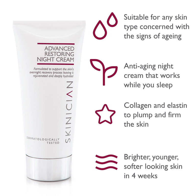 [Australia] - SKINICIAN Advanced Restoring Night Cream - Anti Ageing Night Cream - Salon Professional Overnight Anti Wrinkle Moisturiser for Women - RegenacelTM and Botanical B-Glucans to Reduce Fine Lines (50ml) 