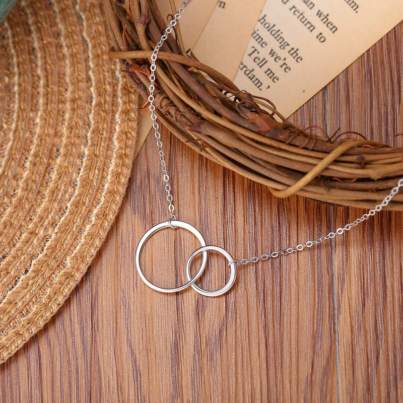 [Australia] - EVER FAITH Double Circles Necklace Sterling Silver Infinity Interlocking Friendship Sister Mother Daughter Necklace 925 Sterling Silver 