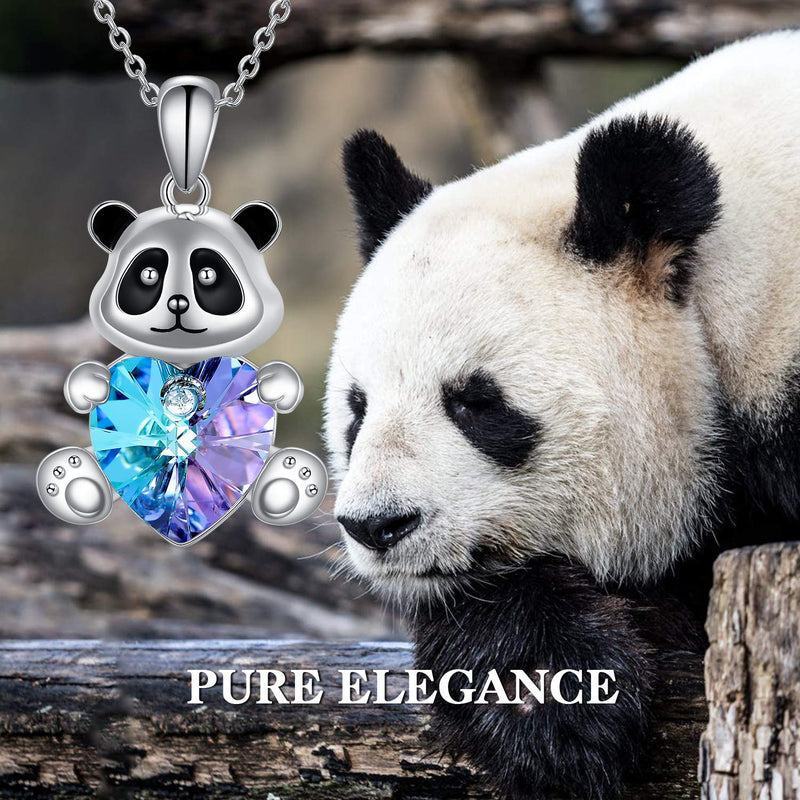 [Australia] - AOBOCO Sterling Silver Cute Animal Heart Pendant Necklace for Women Teen Girls, Embellished with Crystals from Swarovski 03_Panda 