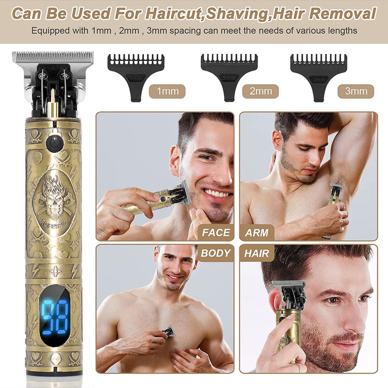 [Australia] - Ten-Tatent Hair Clippers Men, Hair Trimmers, T-Blade Trimmer, Cordless Rechargeable Grooming Kits, Zero Gapped Detail Beard Shaver with 4 Guide Combs,Quality Assurance，Gold Gold 