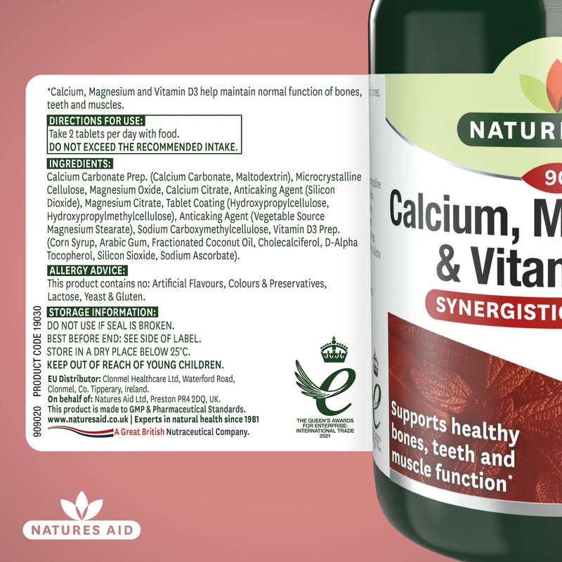 [Australia] - Natures Aid Calcium, Magnesium and Zinc, Maintain Normal Bones, Teeth and Muscle Function, Vegan, 90 Tablets 