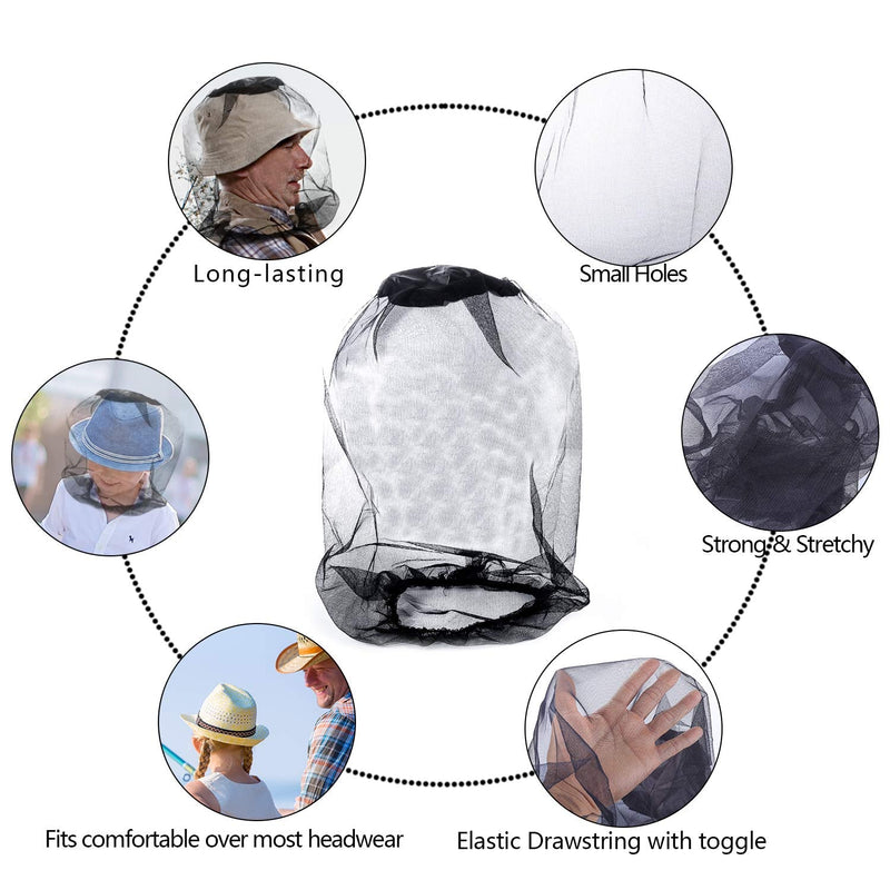 [Australia] - 4PCS Midge Head Net, Nylon Mosquito Head Protecting Net, Fine Mesh Insect Netting for Outdoor Hiking Camping Climbing and Walking (Black) 