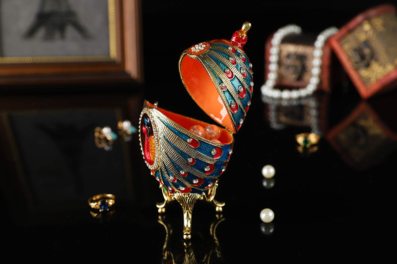 [Australia] - QIFU Faberge Egg Series Hand Painted Jewelry Trinket Box with Rich Enamel and Sparkling Rhinestones Unique Gift Home Decor Easter Day Collectible Blue 