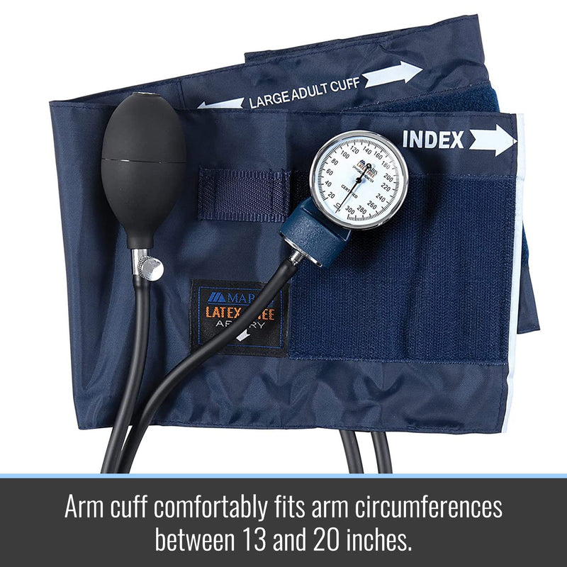 [Australia] - MABIS Precision Series Aneroid Sphygmomanometer Manual Blood Pressure Set with Calibratrated Nylon Cuff and Carrying Case, Adult Large, Latex Free 