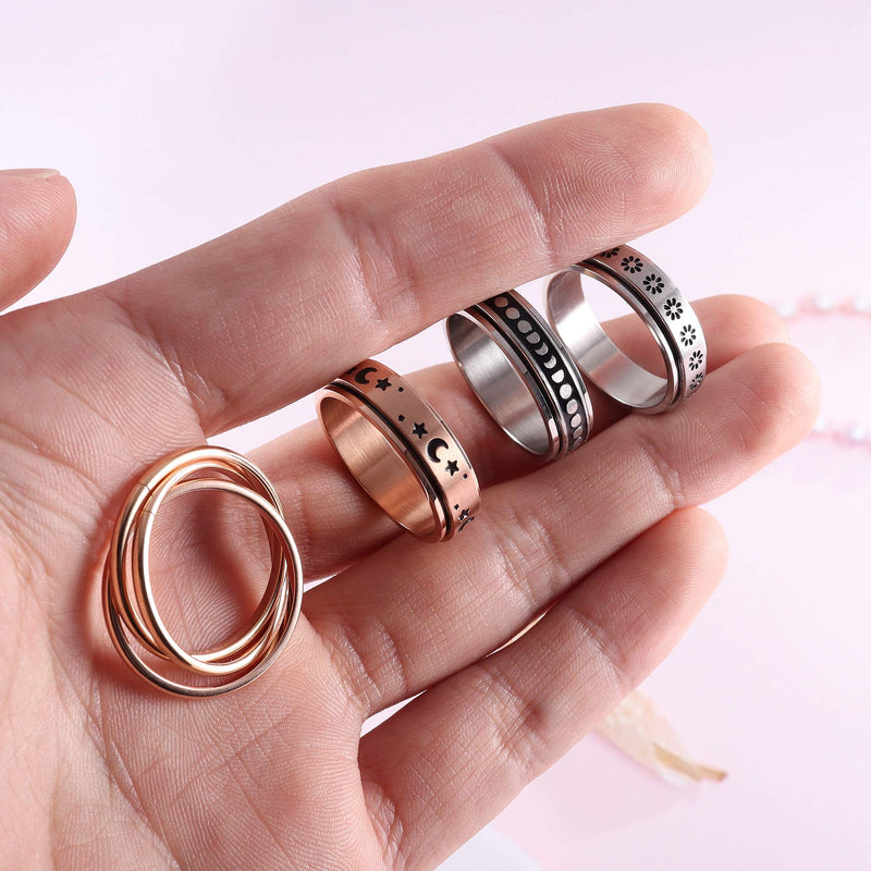 [Australia] - FUNRUN JEWELRY 4 Pcs Stainless Steel Spinner Ring for Women Mens Fidget Band Rings Moon Star Celtic Stress Relieving Wide Wedding Promise Rings Set 5-12 