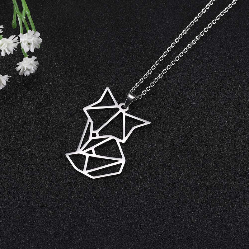 [Australia] - fishhook Origami Necklace Cute Animal Fox Stainless Steel Silver Gold plated Pendant Chain Necklace for Women Men Girls 