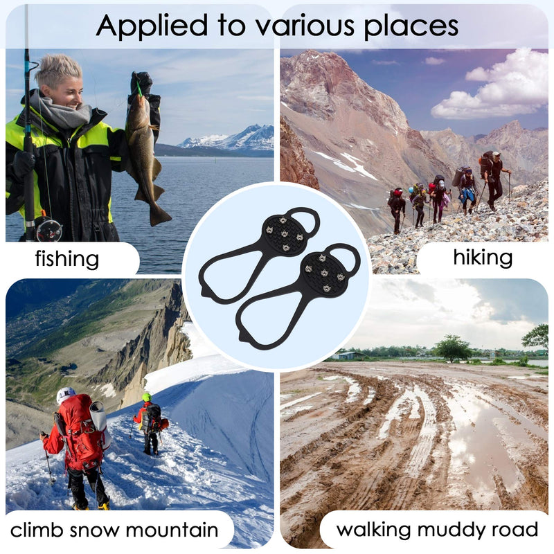 [Australia] - LACE INN 2 Pairs Non Slip Gripper Spike, Ice Grippers Traction Cleats Snow Shoe Spikes Grips Crampons with 10 Steel Studs Cleats black 
