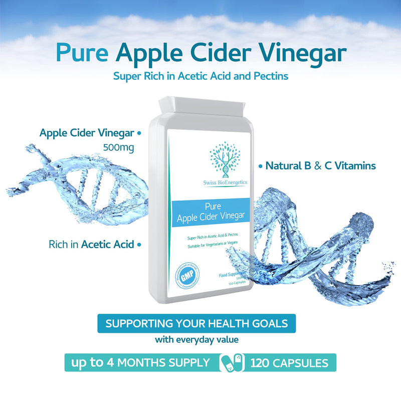 [Australia] - Pure Apple Cider Vinegar 120 Capsules – 1500mg Daily Dosage from 3 Capsules – Premium Quality Supplement Rich in Acetic Acid and Pectins – No Additives or GMOs, UK Manufactured 