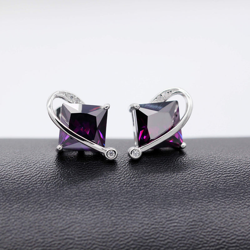 [Australia] - Uloveido Charm Created Topaz Big Square Crystal Necklace Matching Stud Earrings Rings Jewelry Set T295 Purple 8 