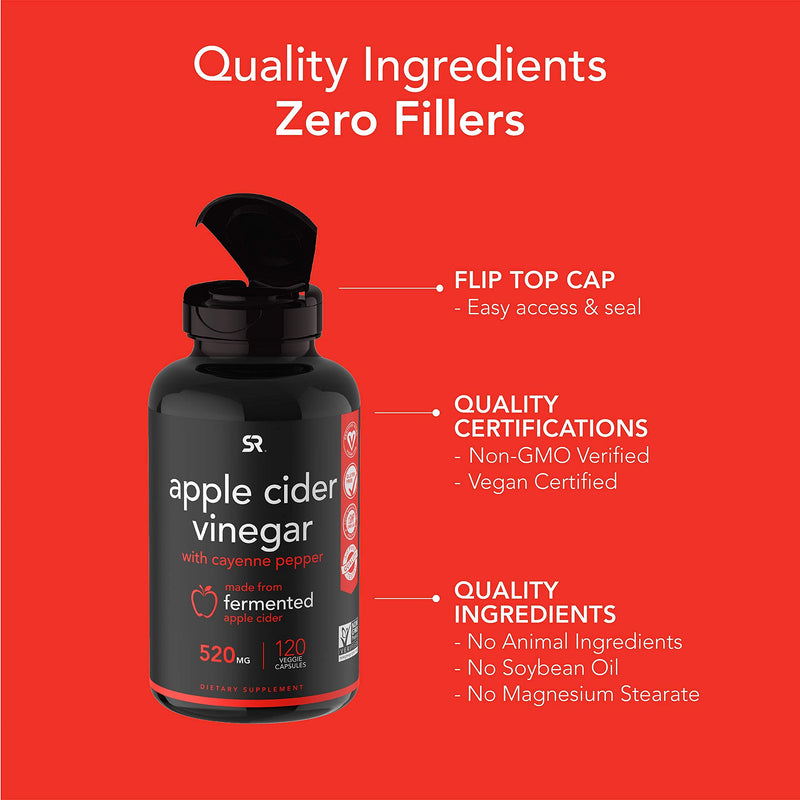 [Australia] - Apple Cider Vinegar Pills with Cayenne Pepper | Made from Organic Fermented Apple Cider | Non-GMO Project Verified & Vegan Certified (120 Veggie Capsules) 120 Count (Pack of 1) 
