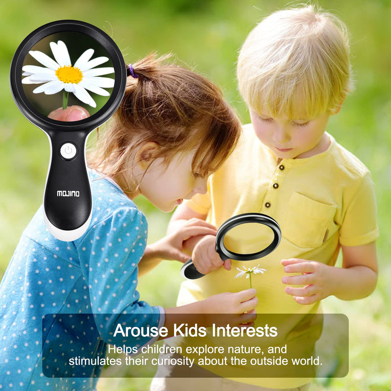 [Australia] - Magnifying Glass with Light, MOJINO 10X Lighted Large Handheld Reading Magnifier Glasses with 18 LED Lights for Macular Degeneration, Seniors & Kids Reading, Inspection, Coins, Jewelry, Exploring Black 