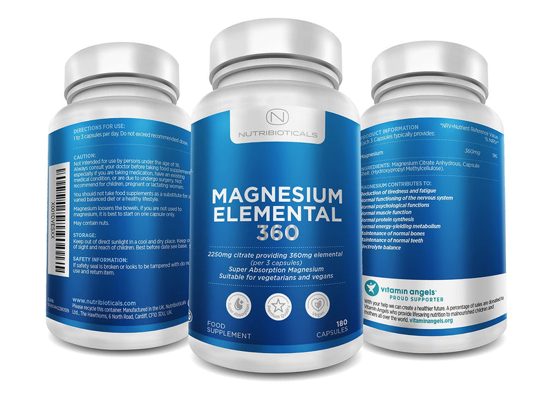 [Australia] - Magnesium Citrate 2250mg of Pure Citrate Providing 360mg Elemental, 96 Percent of Your Recommended Daily Amount - 180 Vegan Capsules (3 caps per Serving, 2 Months Supply) 