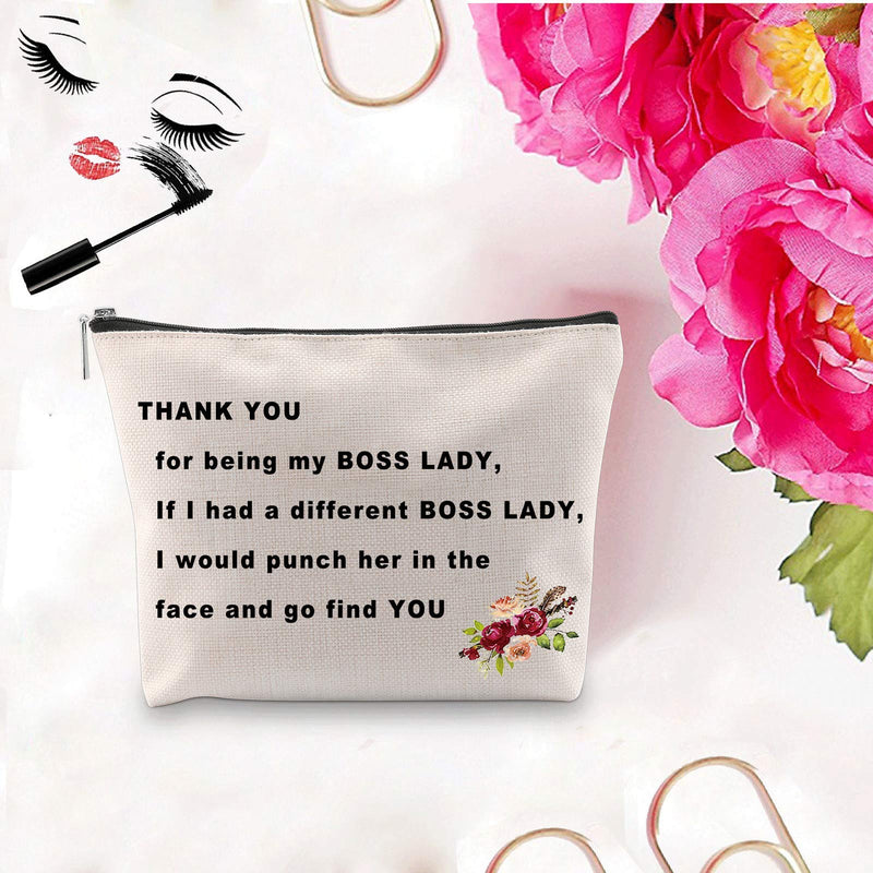 [Australia] - PXTIDY Funny Boss Lady Gifts Thank You For Being My Boss Lady Makeup Cosmetic Bag Female Boss Gift Boss Makeup Bag Gift for Managers from Employee, Coworker (beige) beige 