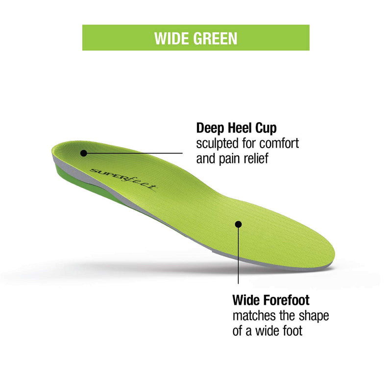 [Australia] - Superfeet Unisex-Adult wideGREEN High Arch Support Wide Orthotic Inserts for Wide Feet Extra Wide Shoes Green 5.5-7 Men / 6.5-8 Women 
