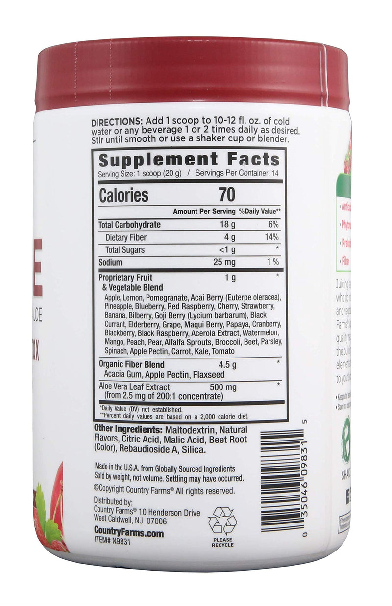 [Australia] - Country Farms Super Cleanse, Super Juice Cleanse, Supports Healthy Digestive System, 34 Fruits and Vegetables with Aloe, Promotes Natural Detoxification, Drink Powder, 14 Servings, 9.88 Ounce 