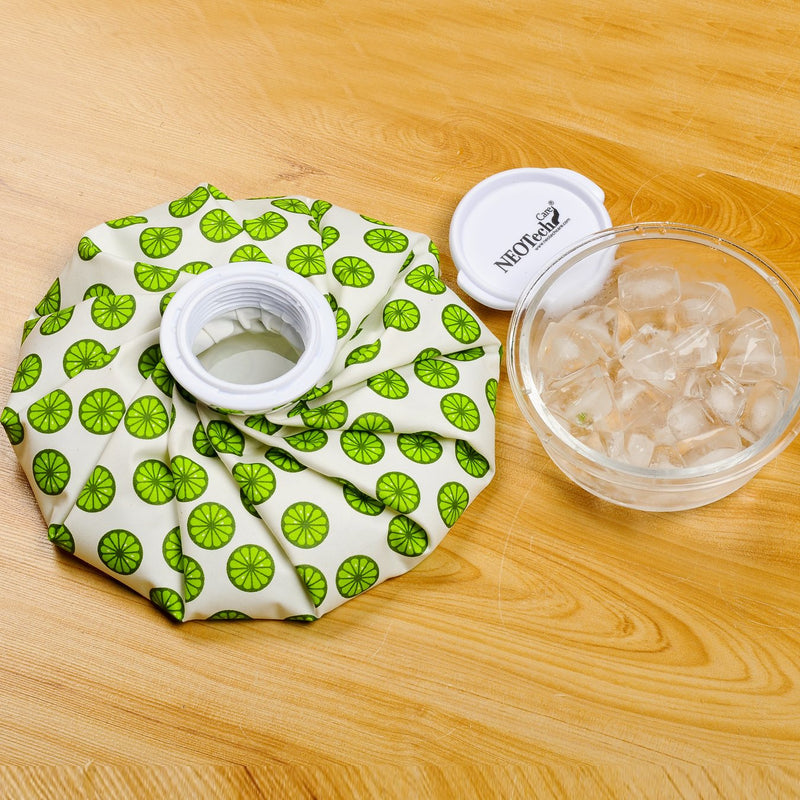 [Australia] - Neotech Care Ice Bag for Injuries, Swelling, Headache, Pain Relief, First Aid - Cold Pack Screw Top Lid - Reusable, Refillable, Flexible & Waterproof Pouch / Bladder Style (28cm, Lime Design) Limes 1 Count (Pack of 1) 
