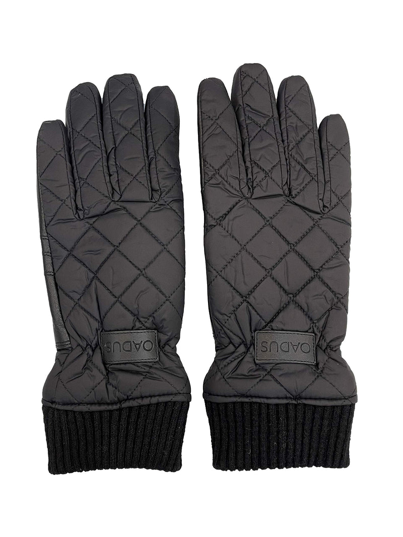 [Australia] - OADUS Unisex Quilted Nylon Warm Winter Gloves with Leather Touchscreen Texting Technology and Thinsulate Insulation Small Black 