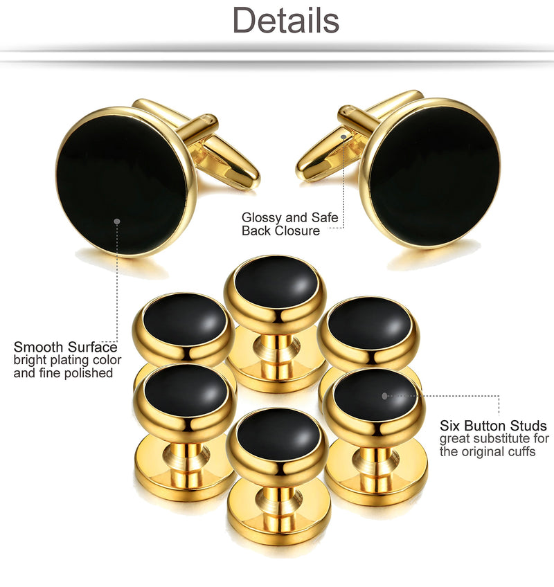 [Australia] - ORAZIO Mens Classic Cufflinks and Studs Set for Tuxedo Formal Kit Business or Wedding Shirts A: Gold-tone 