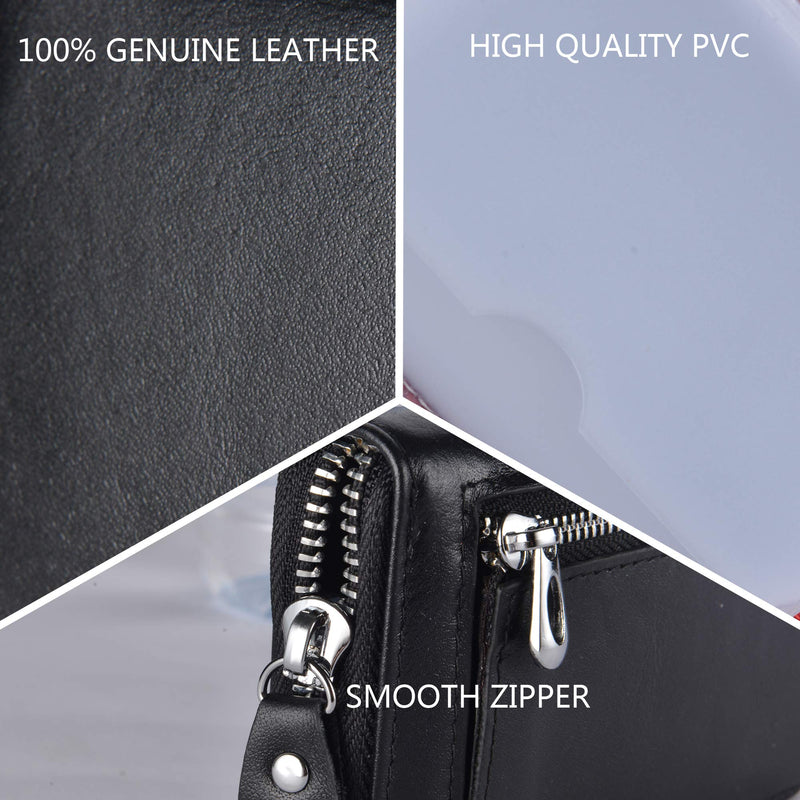 [Australia] - Leamekor Credit Card Wallet Holder Zip Bifold Wallet Genuine Leather 25 Card Slots Black 