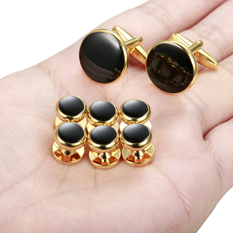 [Australia] - ORAZIO Mens Classic Cufflinks and Studs Set for Tuxedo Formal Kit Business or Wedding Shirts A: Gold-tone 