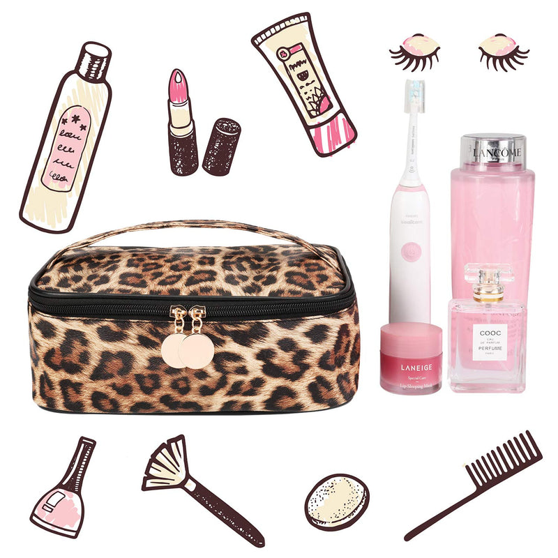 [Australia] - 3 Pieces Leopard Print Cosmetic Bag Set Cheetah Toiletry Travel Makeup Bag Portable Makeup Pouch Brush Organizer Purse Handbag for Women 