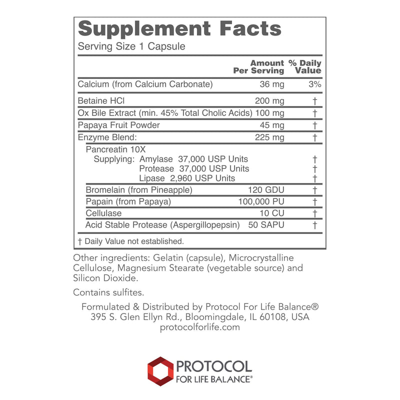 [Australia] - Protocol Enzymes-HCl - Betaine HCl and Digestive Enzymes with Bromelain - 120 Caps 