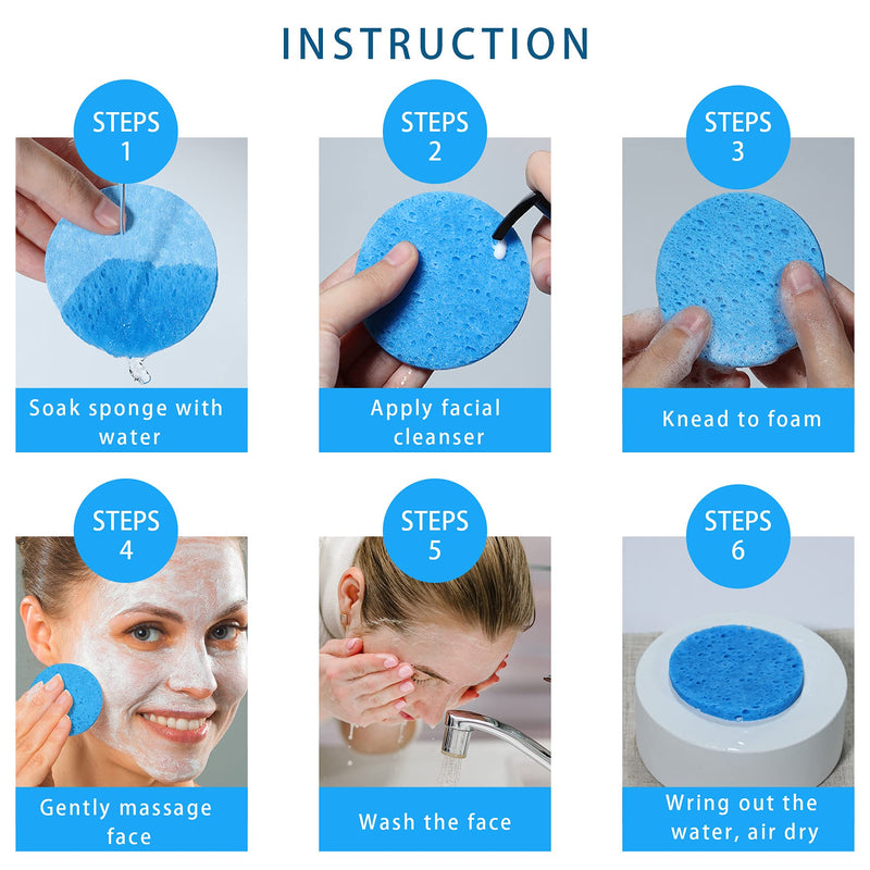 [Australia] - GAINWELL 50-Colored Natural Compressed Facial Sponges, for Facial Cleansing, Reusable & Eco-Friendly, 50 PCS Blue、Pink、Yellow、White、Green 