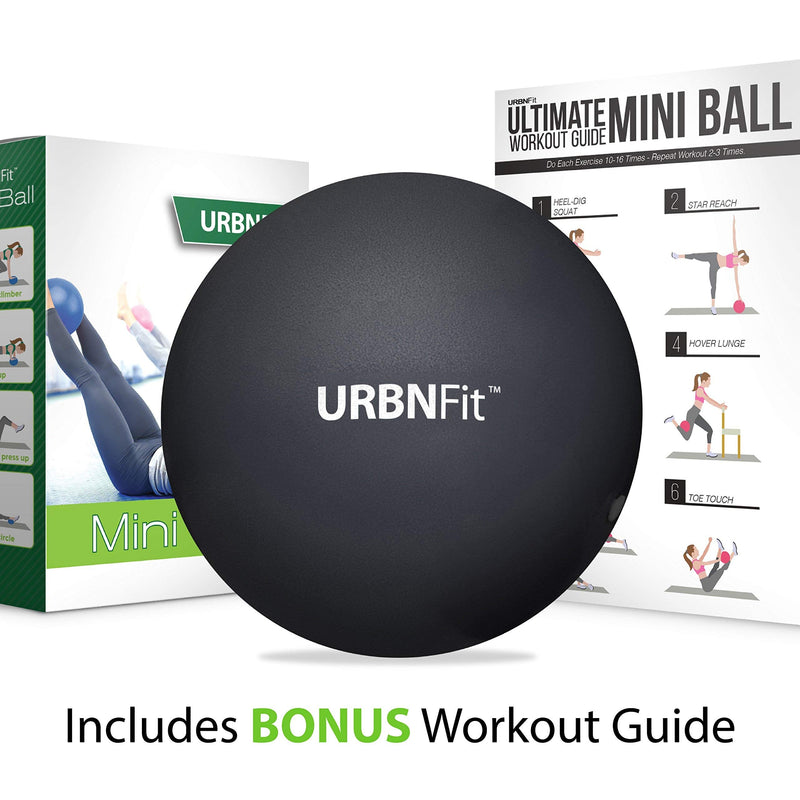 [Australia] - URBNFit Mini Pilates Ball - Small Exercise Ball for Yoga, Pilates, Barre, Physical Therapy, Stretching and Core Fitness - Includes Stability Ball Workout Guide Black 9 In (23 cm) 
