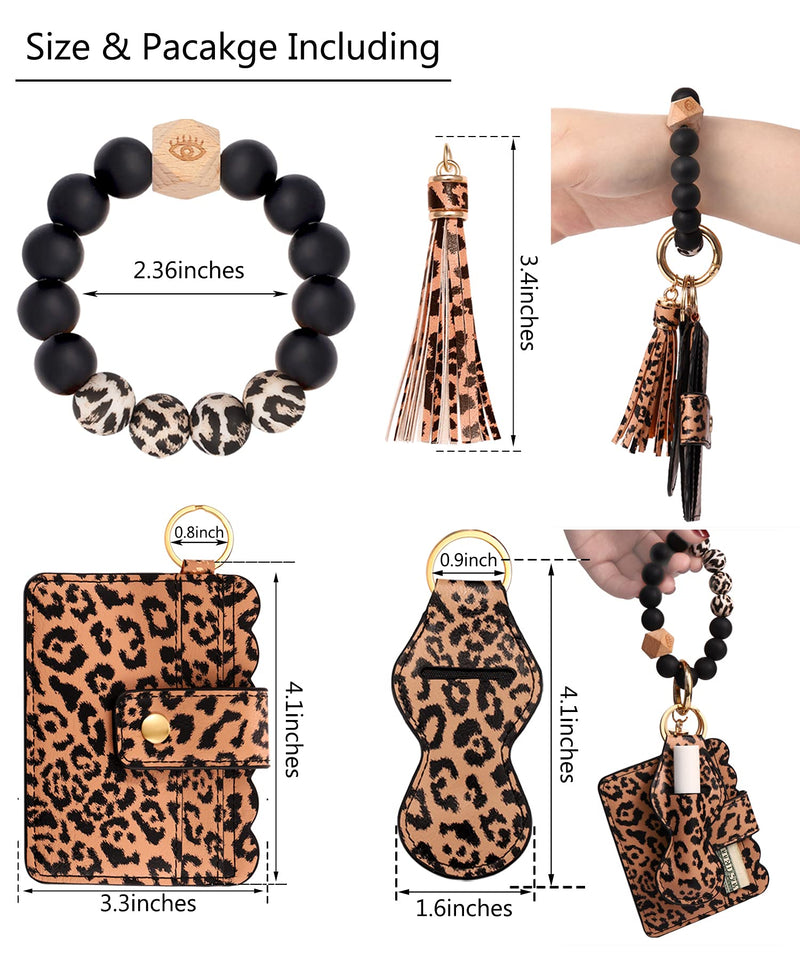 [Australia] - BVGA Wristlet Keychain Bracelet Wallet, Silicone Bead keyring Bangle for Women A:leopard Print 