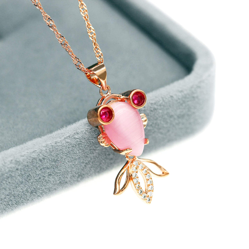 [Australia] - Uloveido Simulated Pink Jade Stone Crystal Rose Gold Plated Cute Goldfish Fish Pendant Necklace Fashion Jewelry for Girls Women DN236 