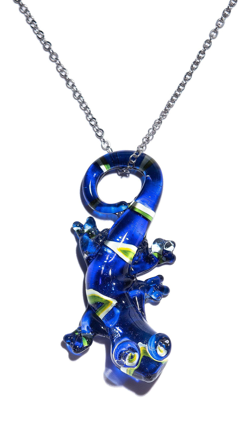 [Australia] - Handmade Large Blue Lizard Art Glass Blown Animal Figurine Pendant Necklace Jewelry 