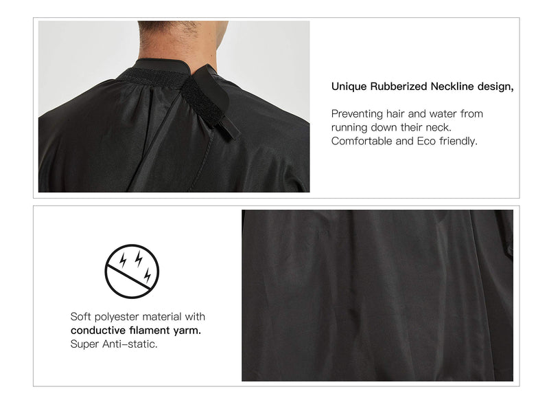 [Australia] - Salon Hair Cutting Cape with Rubber Neck Collar, Professional Anti-static Barber Cape for Shampoo, Haircut and Styling-Black-53 x 57 inches Black with Rubber Cutting Collar 