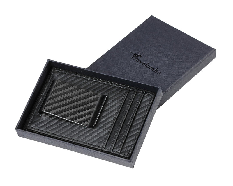 [Australia] - Travelambo Money Clip Front Pocket Wallet Slim Minimalist Wallet RFID Blocking (Weaved Black) 