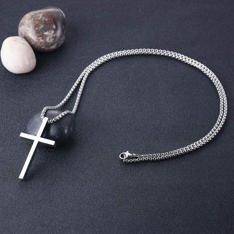 [Australia] - Rehoboth Stainless Steel Cross Pendant Necklaces for Girls Boys Men Women Philippians 4:13 Strength Bible Verse I Can Do All Things Chain 24 Inch A-Silver 