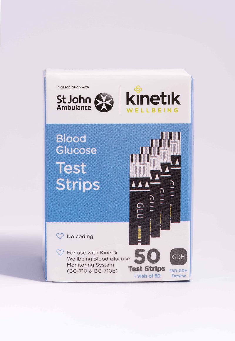 [Australia] - Kinetik Wellbeing Blood Glucose Test Strips (Pack of 50) – Used by The NHS – in Association with St John Ambulance – Test Strips Available on Prescription 
