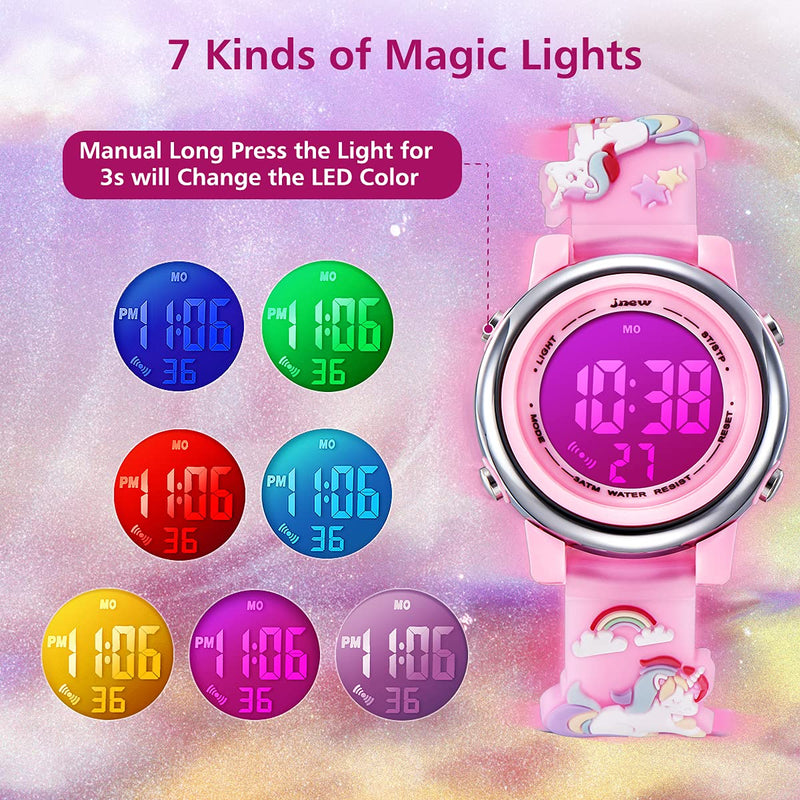 [Australia] - Kids Watches Girls Watch Ages 3-12 Toddler Digital Sports Waterproof 3D Cartoon 7 Color Lights Wrist Watch for Girls Little Child Pink 