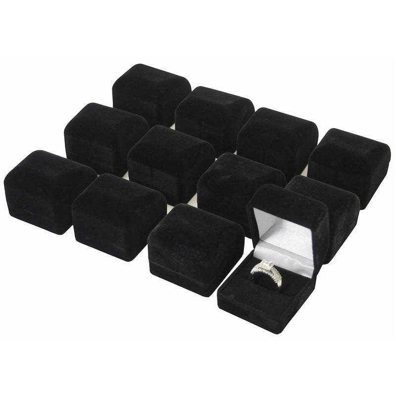 [Australia] - 12 Black Flocked Ring Gift Boxes Jewelry Displays 
