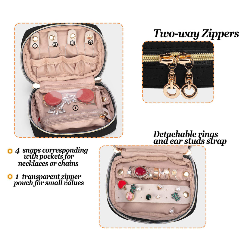 [Australia] - Teamoy Mini Jewelry Travel Case, Small Storage Organizer Bag for Earrings, Necklace, Rings and More, Black 
