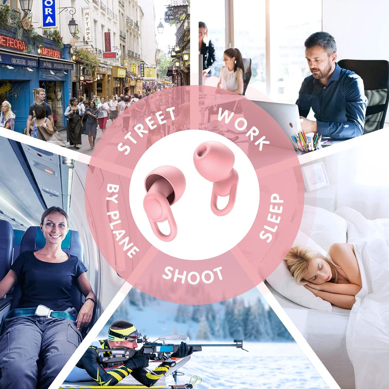 [Australia] - Silicone Ear Plugs for Noise Reduction - Reusable Soft Comfortable Earplugs for Sleeping,Noise Sensitivity & Flights -16 Ear Tips in XS/S/M/L, with 2 Travel Boxes - 33dB Noise Cancelling(Pink) Pink 
